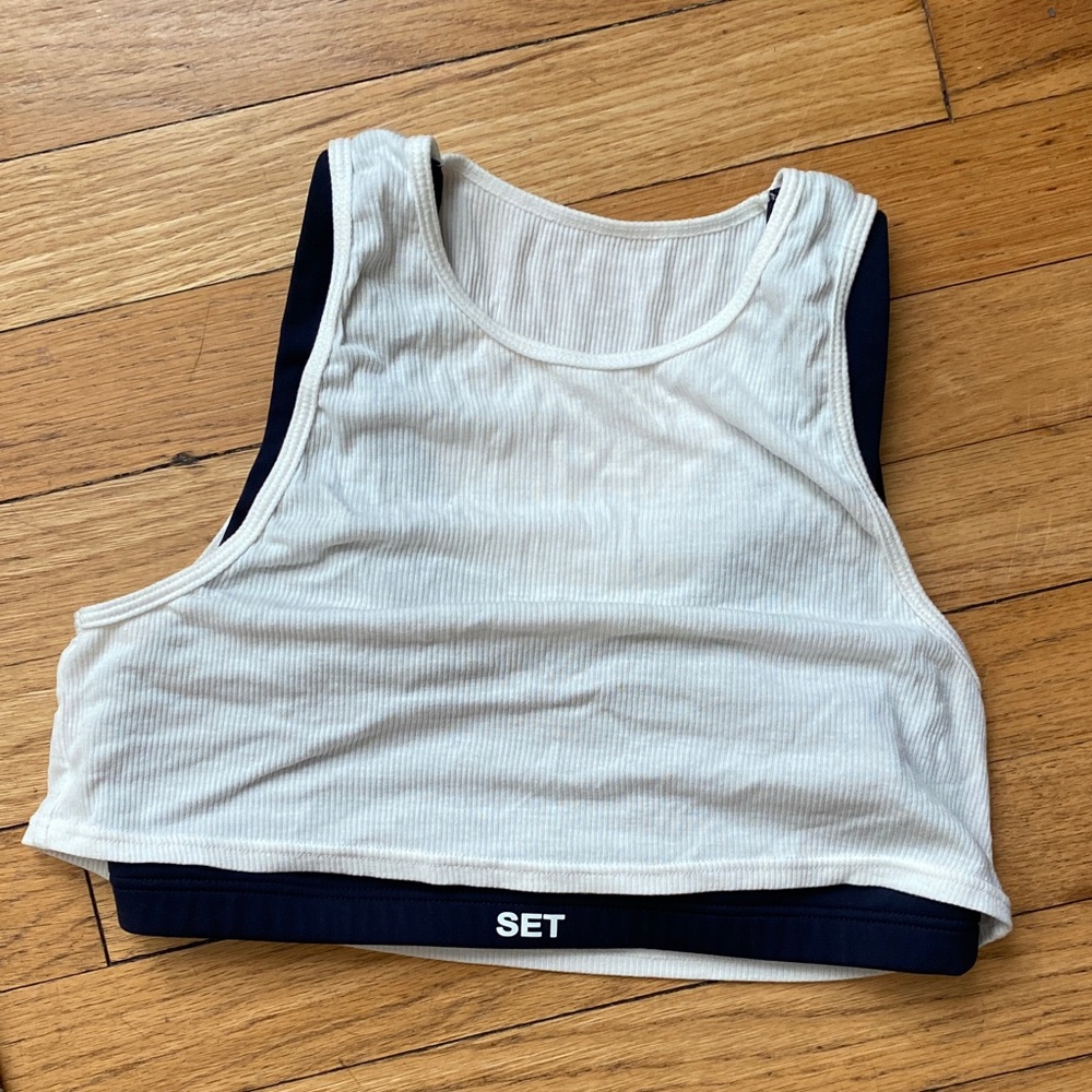 SET Active White and Navy Sports Bra